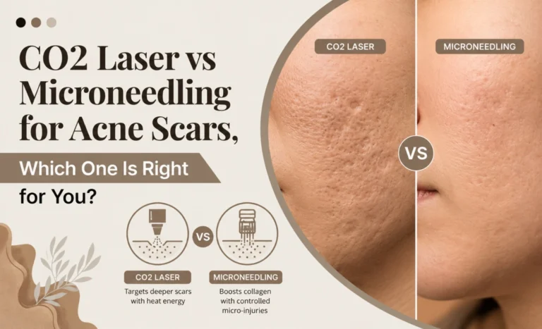 Comparison graphic of CO2 laser and microneedling treatments for acne scars